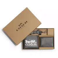 在飛比找momo購物網優惠-【COACH】禮盒組 白馬車壓印1+1荔枝紋附鑰匙圈男短夾-