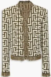 BNWT Balmain Fringed jacquard knit jacket - Ecru - size FR 42/10 US/14 AUS&UK