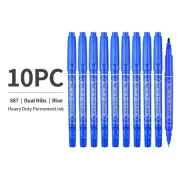 10PC Blue ink Permanent Fineliners Felt Tip Marking Pens Dual Nibs Alcohol Base
