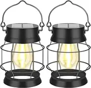Solar Garden Lights Hanging Solar Lantern Outdoor Waterproof,2 Pack Solar Powered Landscape Lanterns Black Solar Lights Outdoor Lighting for Patio, Yard, Garden and Pathway (Warm White)