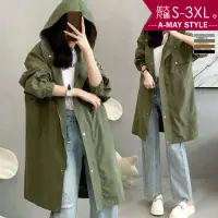 在飛比找momo購物網優惠-【艾美時尚】冬新品 中大尺碼女裝 風衣 日系簡約連帽休閒工裝