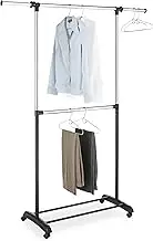 Whitmor Adjustable 2-Rod Garment Rack, Black & Chrome