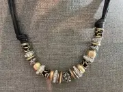 Bella Jack Necklace - 23 Pandora Type Beads Gold Tone, Rhinestone, Black Accent