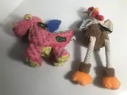 Lot Of 2 GoDog Checkers Large Skinny Rooster W/Tag 1 Other Squeaky Plush Dog Toy