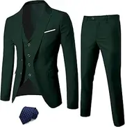 [EastSide] Men's 3 Pieces Suit, Slim Fit 2 Buttons Tux, Blazer Vest &Pants Jacket Set
