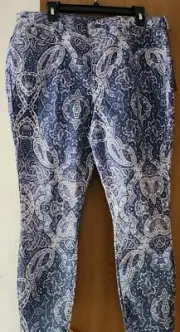 NYDJ FOR CHICO'S FLAWLESS CONTOUR FIT SKINNY JEANS BLUE PAISLEY SIZE 16 ~ NWT