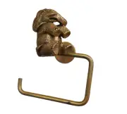 Brass Tissue Paper Holder ELEPHANT Figurine Toilet Wall Mount Vintage Home Decor