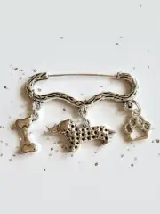 Handmade One Of A Kind safety pin brooch with dog charms
