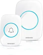 ARIKAREE Wireless Bell Outdoor Waterproof Battery - Bell Front Door with 2 Receivers up to 300 m - Doorbell with 60 Tones - Wireless Bell up to 110 dB - Door Bell Wireless Battery Operated with LED
