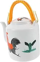 Ipetboom 1pc Retro Ceramic Teapot with Creative Handle Home Tea Maker for Office Tea Room Stylish White Design Decoration