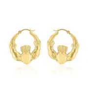 9ct Yellow Gold Silver Filled Claddagh Hoop Earrings