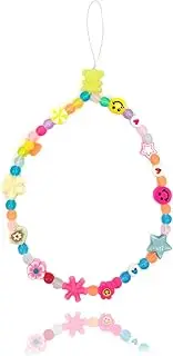 BlingKingdom Colorful Accessories Charm String Beads Lanyard iPhone Wrist Strap Anti-Lost Chain Smiley Face Evil Eye Flower Fruit Star Beaded Mobile Charms Bracelet Keychain