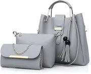 [AlwaySky] Women Soft PU Leather Handbag 3Pcs Set Tote Shoulder Bag Clutch Purses Set