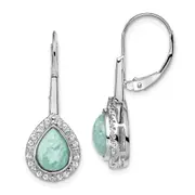 Solid 14k White Gold Pear Amazonite and Simulated CZ LeverbacK Earrings