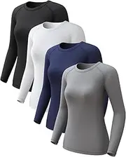 [CL convallaria] 4 Pack Women's Long Sleeve Compression Shirts, Cool Dry Workout Athletic Sun Protection Cooling Tops for Yoga Running Gym