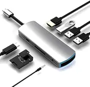 Blutech USB C Hub Mate8 8 in 1 Multi-Function Type-C/USB-C HUB Expansion Dock (Green) Multifunctional Type C Laptop Adapter (Color : Grey)