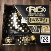 BRAND NEW Roller Derby BLACK GOLD Polka Dot Skates girls ADJUSTABLE Size 12-2