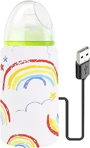 Portable USB Baby Bottle Warmer,Baby Bottle Warmer Cover,Milk Travel Heater Storage Cover Insulation Thermostat,Thickened Warm Universal Bottle Cover,Rainbow