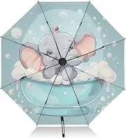 [RPLIFE] Umbrellas for Rain, Compact Umbrella for Travel Windproof, Ideal for Car, Purse, Men and Women, Cute Elephant Light Blue