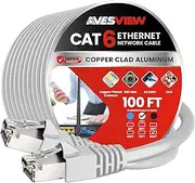 CAT 6 Shielded 100 ft Ethernet Cable, Indoor High-Speed (SFTP) 10Gbps Shielded CAT 6 Ethernet Cable 100 ft for Internet, Router, Computer, PlayStation, Xbox, POE Camera, Printer, White