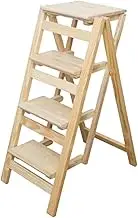 Folding Ladder Step Stool Ladder for Adults/Step Ladder/Plant Stand Rack, 4-Step Folding Portable Wooden Step Stool, Anti-Slip & Lightweight, 330lbs Capacity Portable Ladder(Wood)