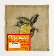 Vintage MADINCOR Preworked Needlepoint Canvas Tapestry Wool Lemon 8” Portugal