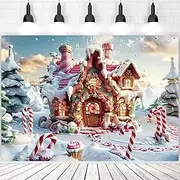 Christmas Fairy Tale Winter Village Backdrop Snowy Pine Trees and Candy Theme Photo Banner Winter Christmas Backdrop Candyland Christmas Holiday Wall Door Backdrop,7x5feet