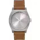 Nixon Unisex Watch Time Teller Silver Tone Dial Brown Leather Strap A11372872