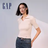 在飛比找momo購物網優惠-【GAP】女裝 翻領短袖針織衫 絨感針織系列-米色(4062