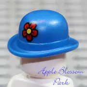 NEW Lego Minifig BLUE BOWLER HAT - Clown Minifigure Derby Cap Head Gear w/Flower