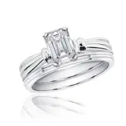 GIA Certified Emerald Cut Solitaire Diamond 2.00 Carat Bridal Ring Set 18k Gold
