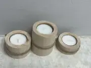 Set of 3 Real Natural Wood Tea Light Votive Candle Holders Rustic Decor New