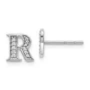 Solid 14k White Gold Simulated CZ Initial R Earrings