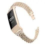 Compatible For Fitbit Charge3 Diamond-Studded Steel Belt Solid Chain Strap Rhinestone Steel Belt Butterfly-Encrusted Strap-VINTAGE GOLD
