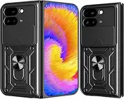 [Fofvccv] for Google Pixel 9 Pro Fold Case with Slide Camera Cover & Rotatable Ring Kickstand, Military Grade Shockproof Protective Phone Cover Case for Google Pixel Fold 2 5G 2024 SJ Black