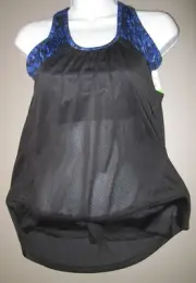 GAIAM~M 8 10~Black & Blue OLYMPIA Racerback Built-In Bra Yoga Tank Shirt