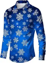 [Generic] Big and Tall for Men Winter and Christmas 3D Printing Comfortable Fashion Personality Versatile Leisure Full Print Button Down Long Sleeved Shirt Teen T Shirt