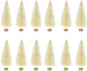12 Pieces Artificial Mini Christmas Trees, Miniature Sisal Frosted Christmas Trees Bottle Brush Trees for Xmas Home Tabletop Decor, White 8.5cm