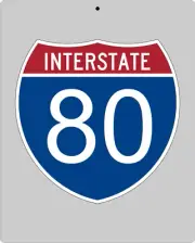 I-80 metal Interstate highway sign - Oakland to Reno to Salt Lake City to Omaha