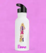 BARBIE Dog Walking Personalised Kids Water Drink Bottle Stainless Steel 600ml