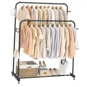 Double Rods Garment Rack with Wheels, Clothing Rack for Hanging Black