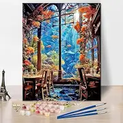 Axquilon Landscape Paint by Numbers Kit for Adults-Indoor Aquarium DIY Acrylic Paint- by-Number Kits on Canvas Without Frame Trees Oil Painting for Gift Home Wall Decor 16 X 20 Inch