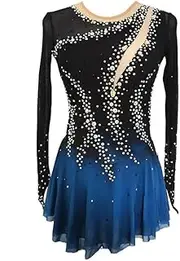 [JRUIA] Classic Figure Skating Dresses Black Blue Halo Dyeing Girls' Dance Ice Roller Skating Costumes Gymnastics Dress