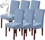 Genina 100% Waterproof Dining Room Chair Covers Set of 6 Stretch Kitchen Chair Covers Parsons Chair Slipcovers for Dining Room Chair Protector Cover, Removable, Washable (Leaf Pattern-Light Blue)