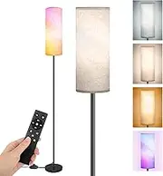 TNGAMFGT Floor Lamps for Living Room, 9W RGB LED Bulb, Standing Floor Lamp for Living Room Bedroom Office Corner, Dimmable 3 Color Temperature Floor Lamp with Remote Control, Foot Switch, Beige Shade