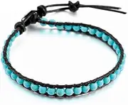 [Generic] Anklet Turquoise Bead Anklet Bracelet Woven with Leather Cord Handmade Hippie Bohemian Unisex StyleIdea for Men and Women