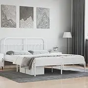 Bed Furniture Metal Bed Frame Without Mattress with Headboard White 183x203 cm King