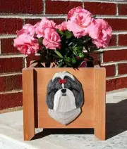 Shih Tzu Planter Flower Pot Silver White