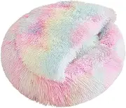 Dog Bed, Rainbow Cat Bed, Cozy Burrow Dog, Plush Donut Pet Bedding, Warm Calming Cushion, Soft Pet Furniture, Comfortable Sleep Nest For Cat, Small, Home, Indoor, Winter