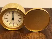NIB Compact Travel Bedside LINDEN Flip Close Quartz Clock Alarm Brass Unique!